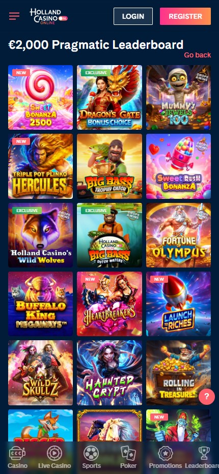 Holland Casino Online mobile lobby